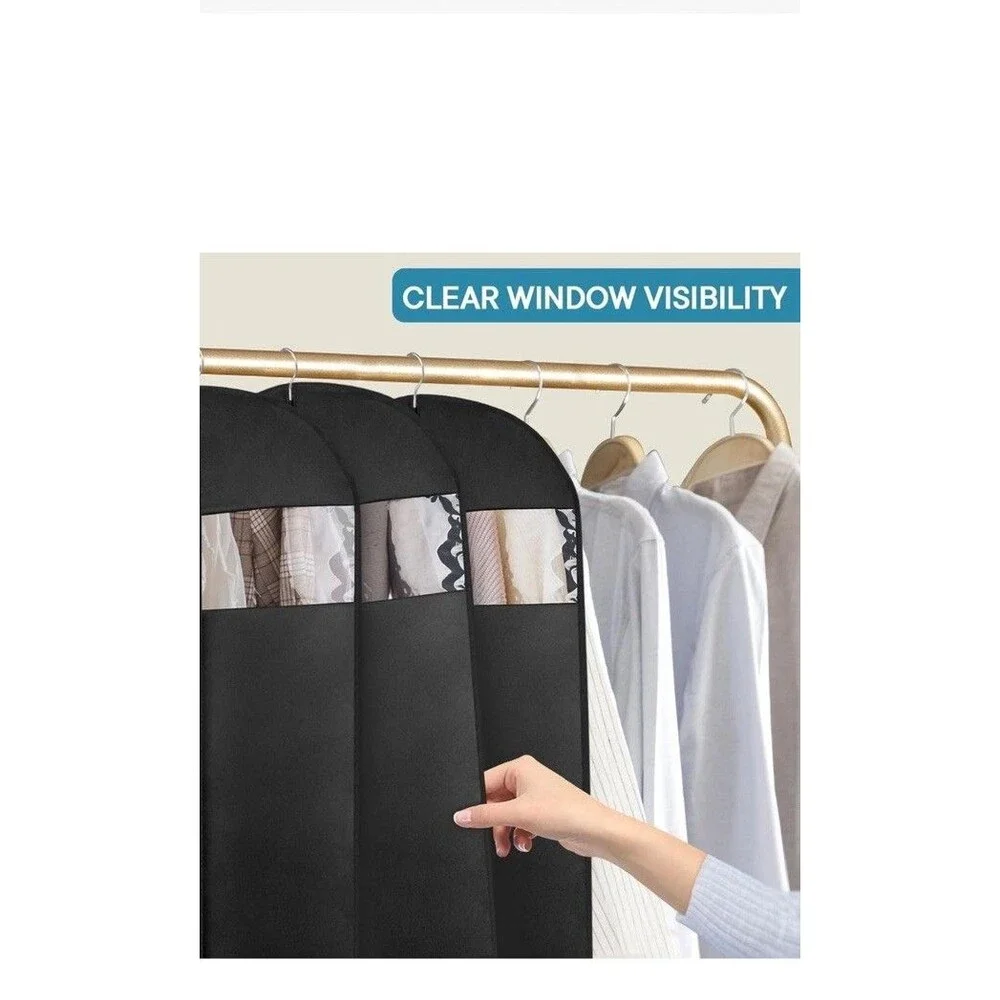 5 Pack - 60” Black Garment Bag Dress Suit Bags for Closet Storage and Travel